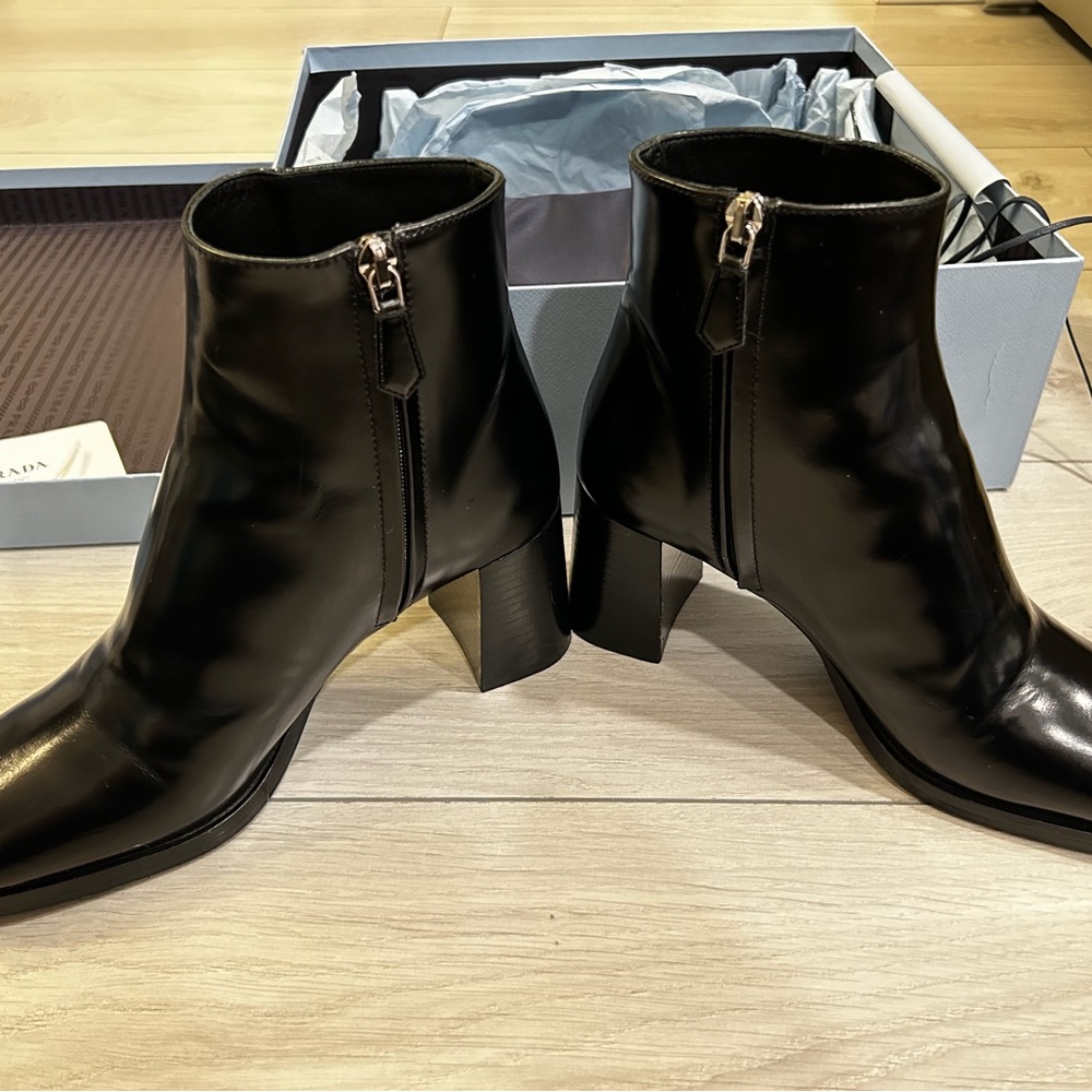 Prada Black Leather Heeled Booties